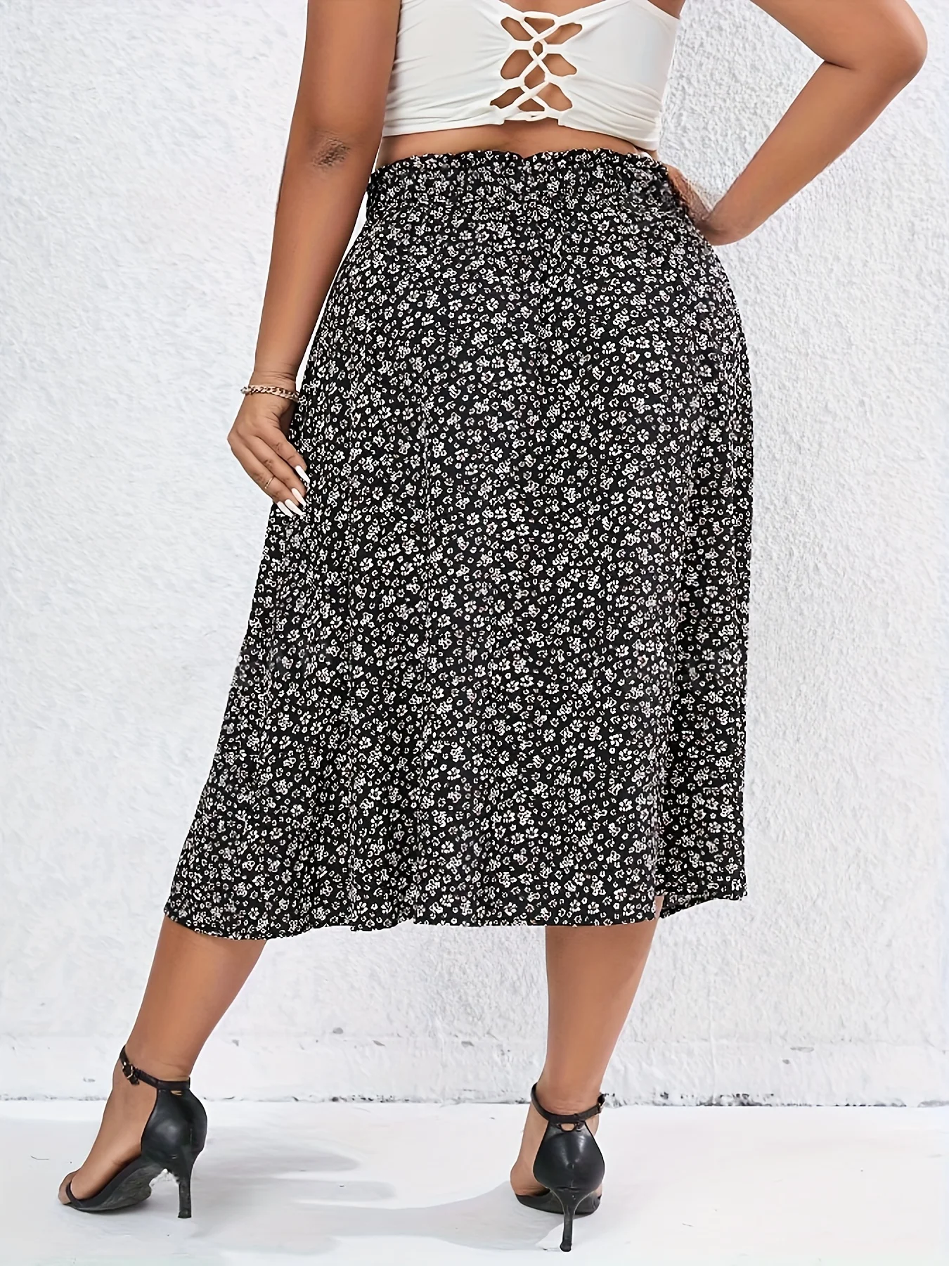 Plus Size Spring Summer Women Elegant Skirt Vacation Casual Fashion Floral Print Split Loose Long Skirt