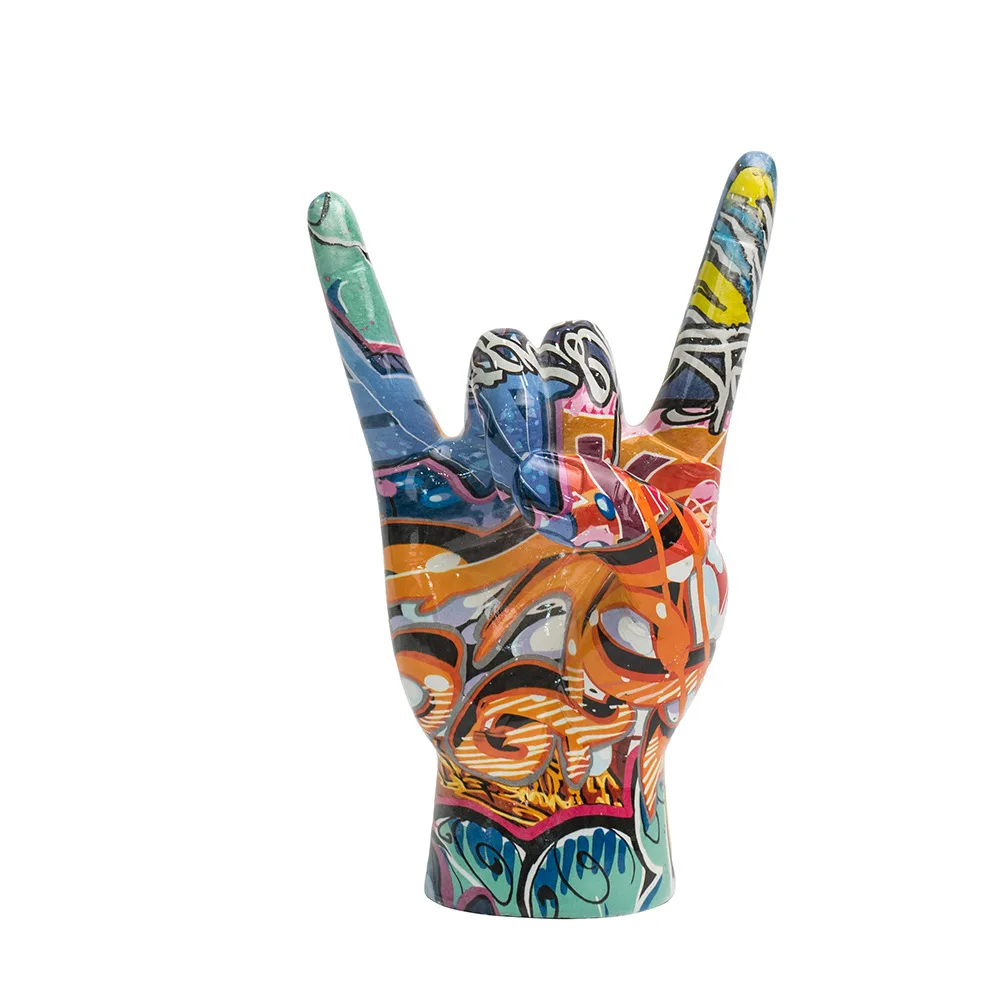Rock Gesture Resin Figurine, Hand Doodle Graffiti Creative Roll for Home Decoration Drawing Living Room, Bar Table Desk Cabinet