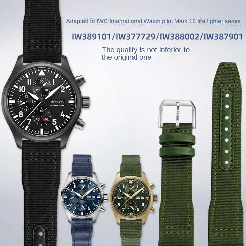 High quality Blue green Bracelet For IWC Nylon Genuine Leather Watch Band Big Pilot Little Prince Mark 18 Watch Strap 20 21 22mm