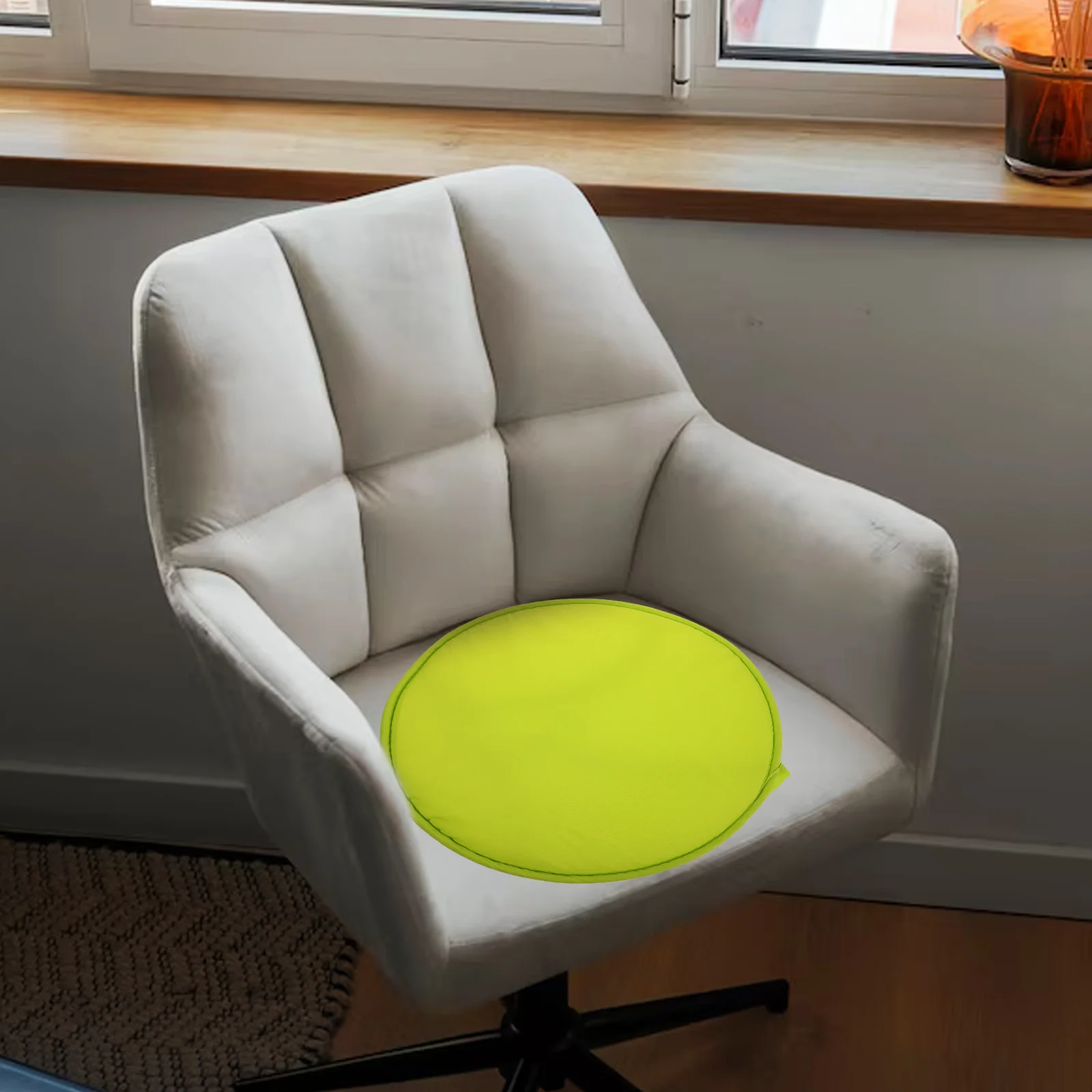 

1Pcs Round Shape Seat Cushion Light Yellow 38cm Diameter Thick Sponge Chair Pads for Home School Office Dining Room
