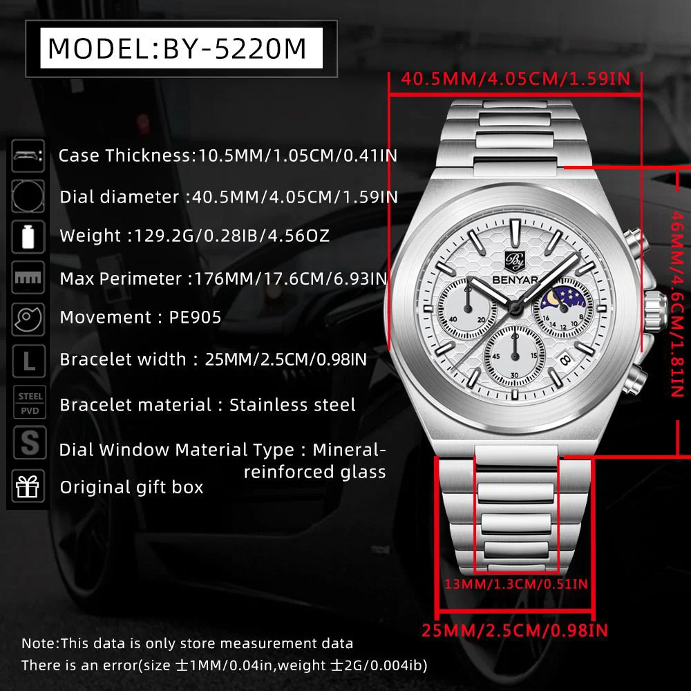 BENYAR Honeycomb Dial Men's Watch 30ATM Waterproof Stainless Steel Quartz Luxury Timing Watch Reloj Hombre