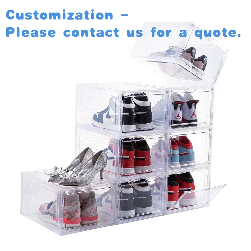 

custom.Shoe Organizer Durable Plastic Shoes Box Sneaker Storage Boxes Stackable Closet Containers Display