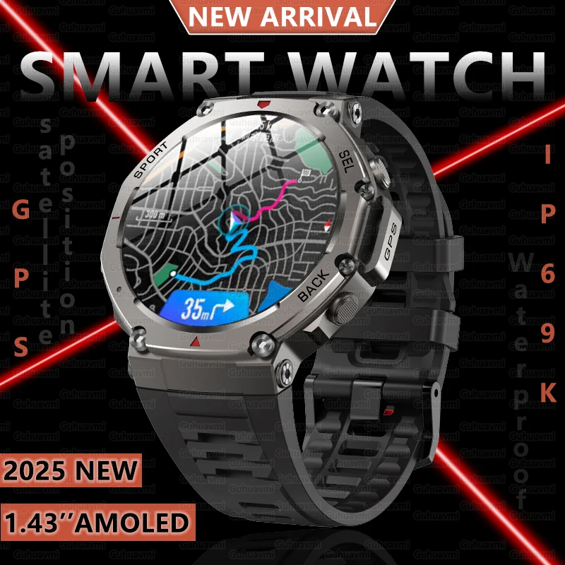 2025 جديد العسكرية T-Rex 3 GPS ساعة ذكية الرجال Smartwatch البوصلة مقياس الارتفاع الجوي 5ATM IP69K مقاوم للماء AMOLED ساعات رجالي