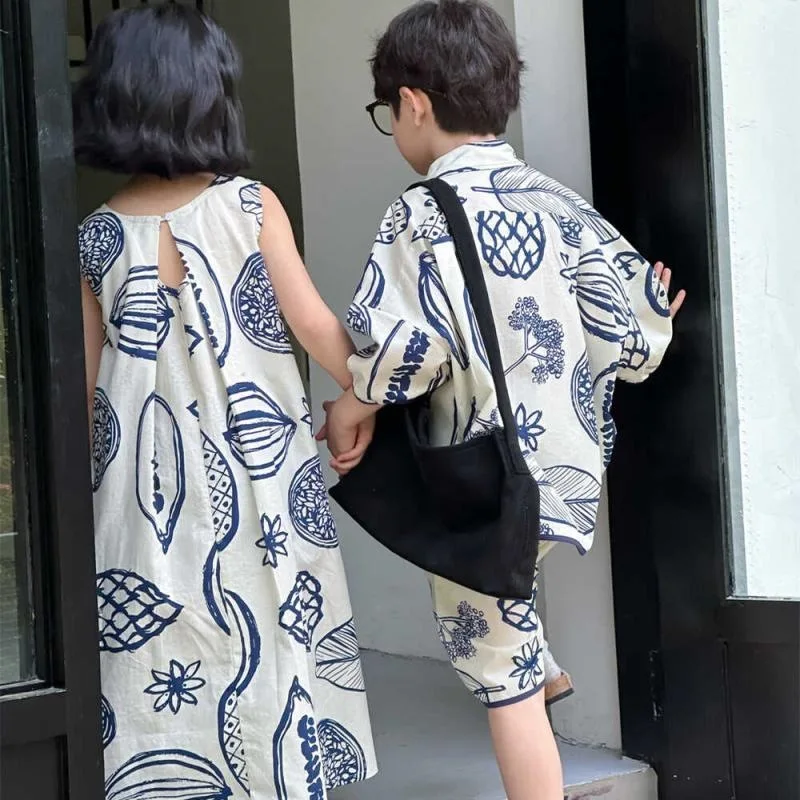 Clearance Baby Girls Dress Korean-style Irregular Pattern Toddler Girls Sleeveless Vacation Dresses Kids Clothing