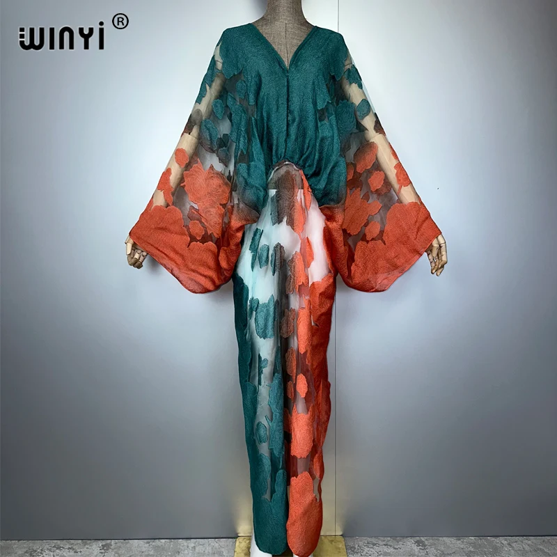 WINYI, moda de verano, vestido sexy con perspectiva, vestido bohemio para mujer, caftán bohemio de África, caftán de playa, pareo de dubai abaya