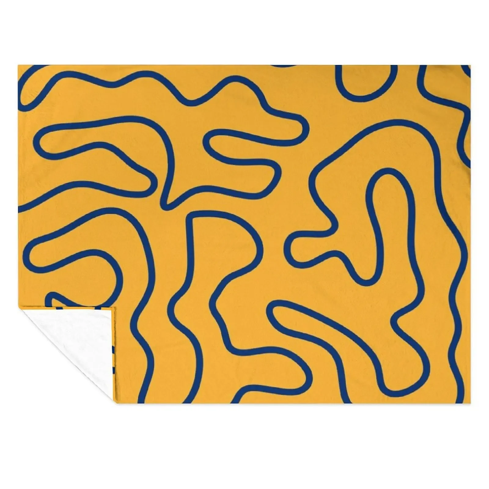 

Squiggle Maze Minimalist Abstract Pattern in Navy Blue and Mustard Yellow Throw Blanket Designers Soft Big Blankets