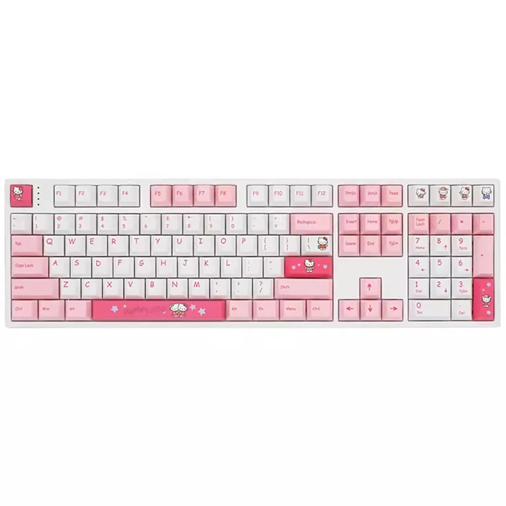 

Cute Sanrio Hello Kitty Pink Keycaps 132Key Heat Sublimation Process Pbt Material Factory Height Wear-Resistant Oil-Resistant