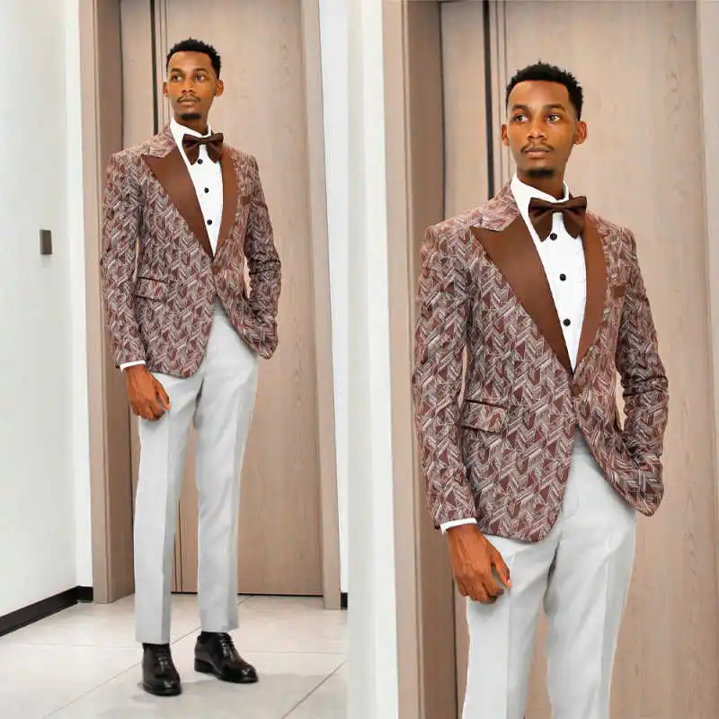 أنيقة الجاكار الزفاف العريس البدلات الرسمية سليم صالح 2 قطعة سترة السراويل الذكور حفلة موسيقية مناسبة عادية مخصصة