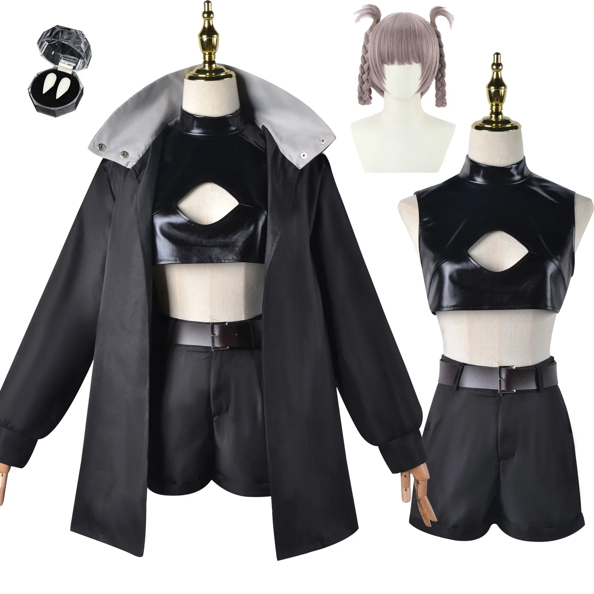 Anime Call of The Night Cosplay Nanakusa Nazuna Costume Wig Black Cloak Jacket Leather Vest Outfit Yofukashi No Uta Full Set