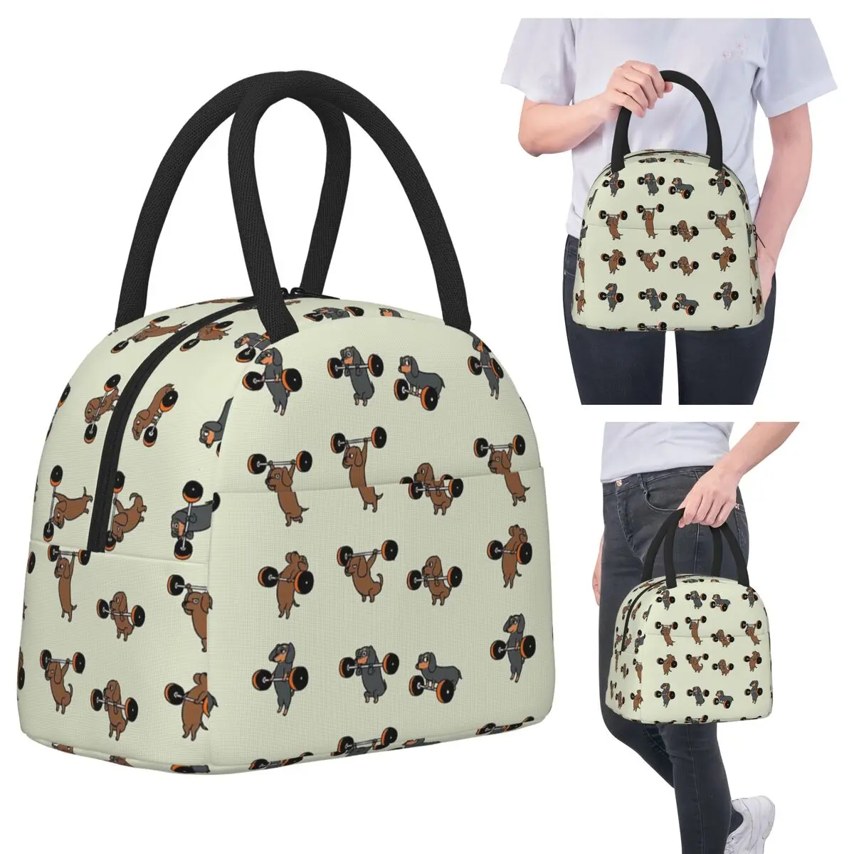 Lifting Dachshund Insulated Lunch Bag for Kids School Cooler Thermal Food Box Tote Portable Lunch Boxes Container