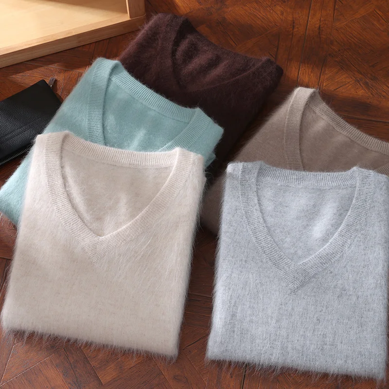 Mink Cashmere Men's Sweaters V-neck Pullovers Cashmere Knitting Hot Sale Autumn Winter Sweater Knitwear High Quality Jumpers Top