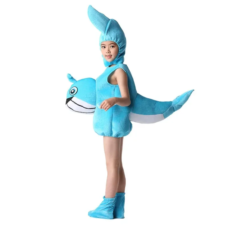 유니섹스 유아 가족 돌고래 상어 고래 코스프레 의상 어린이를위한 동물 점프 슈트 헤드 기어 신발 어린이 성능 슈트