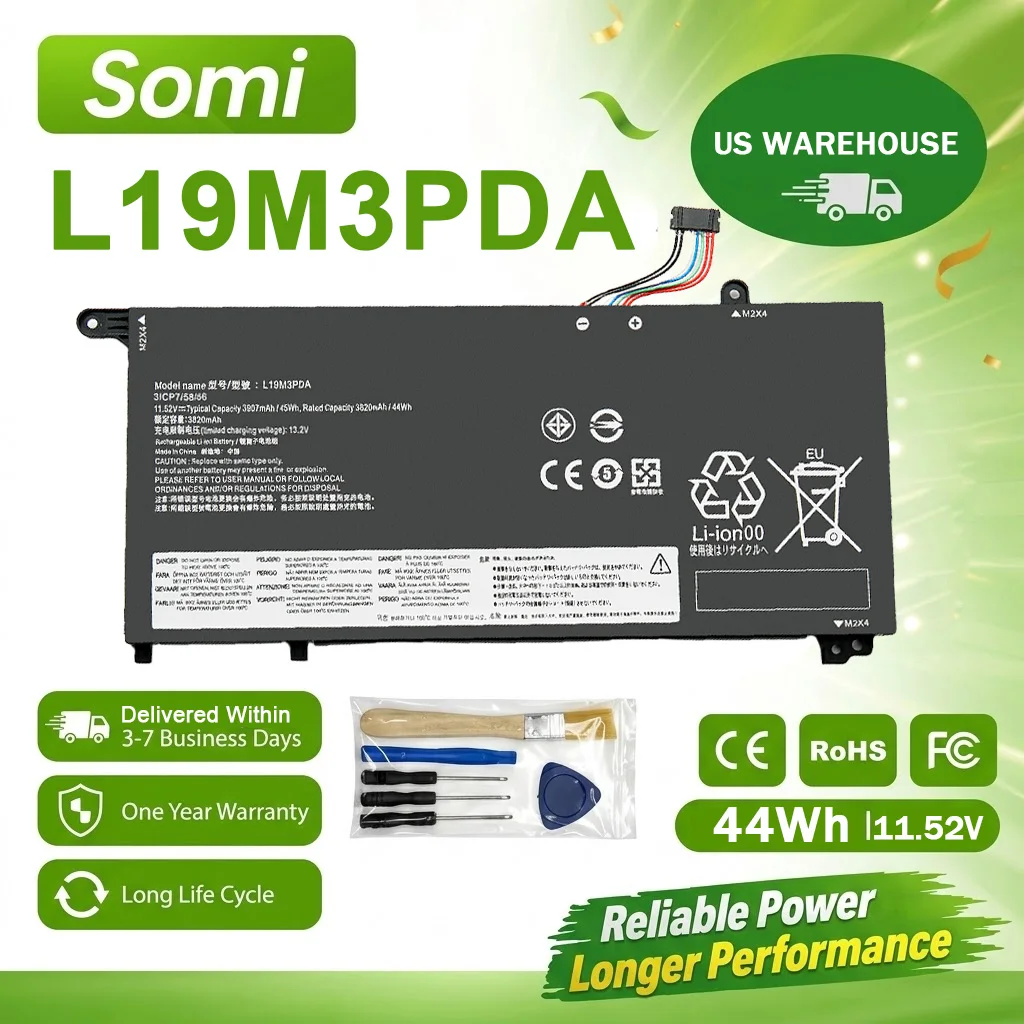 SOMI L19C3PDA LI9L3PDA 44WH Laptop Battery For Lenovo ThinkBook 14 15 G2 ITL Are G3 ACL ITL G4 ABA SB10Z21208 L19M3PDA