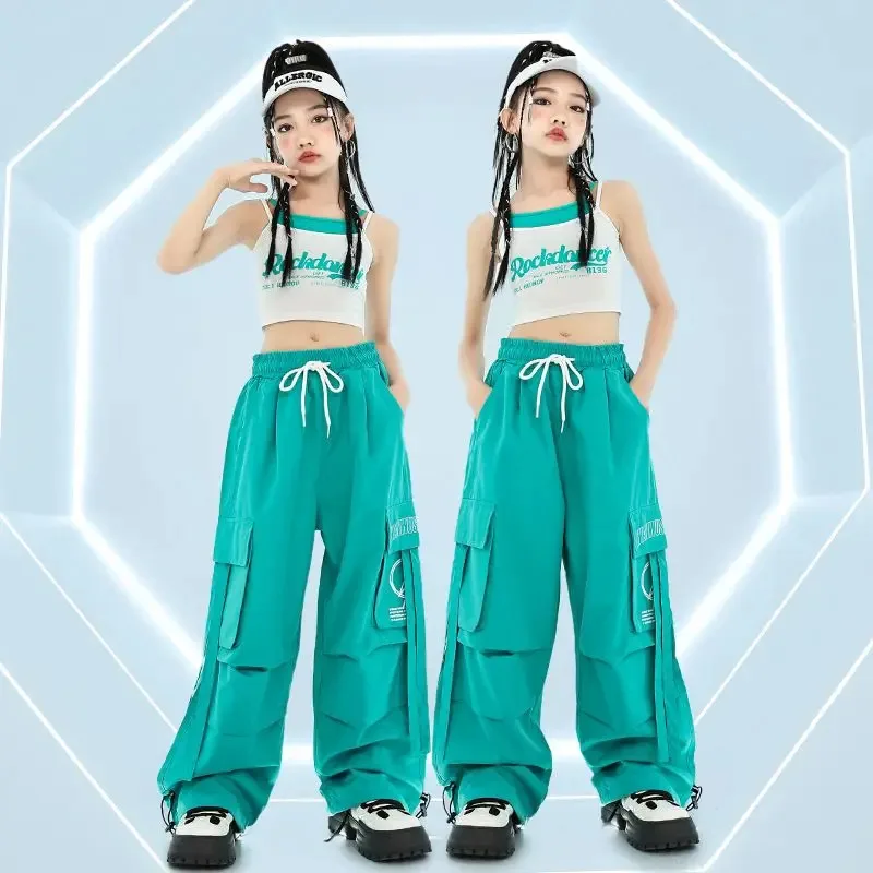 

Hip Hop Girls Clothes Summer Kids Jazz Dance Clothing Crop Tops Lake Blue Hiphop Pants Ballroom Practice Wear Show Suit