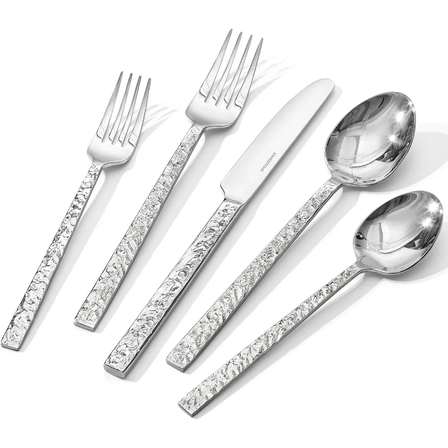 

20 Pcs Hammered Silverware Set for 4, 18/10 Stainless Steel Heavy Duty Flatware Set, Tableware Cutlery Utensil Sets for Home Res