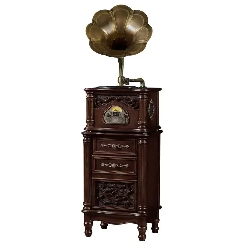 Vinyl record player, pure copper big speaker, retro phonograph, Bluetooth audio CD floor ornament