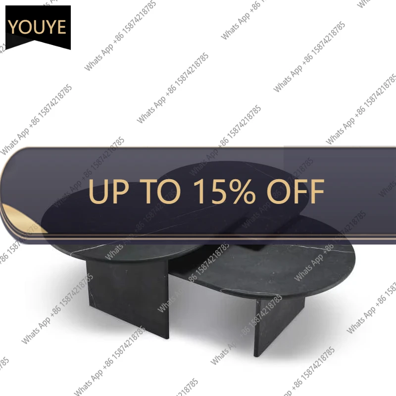 

J Italian Design Black Marble Coffee Table Set - Leaf Shape Nesting Tables, Luxury Triple Sofa Side Table For Living Room Decor