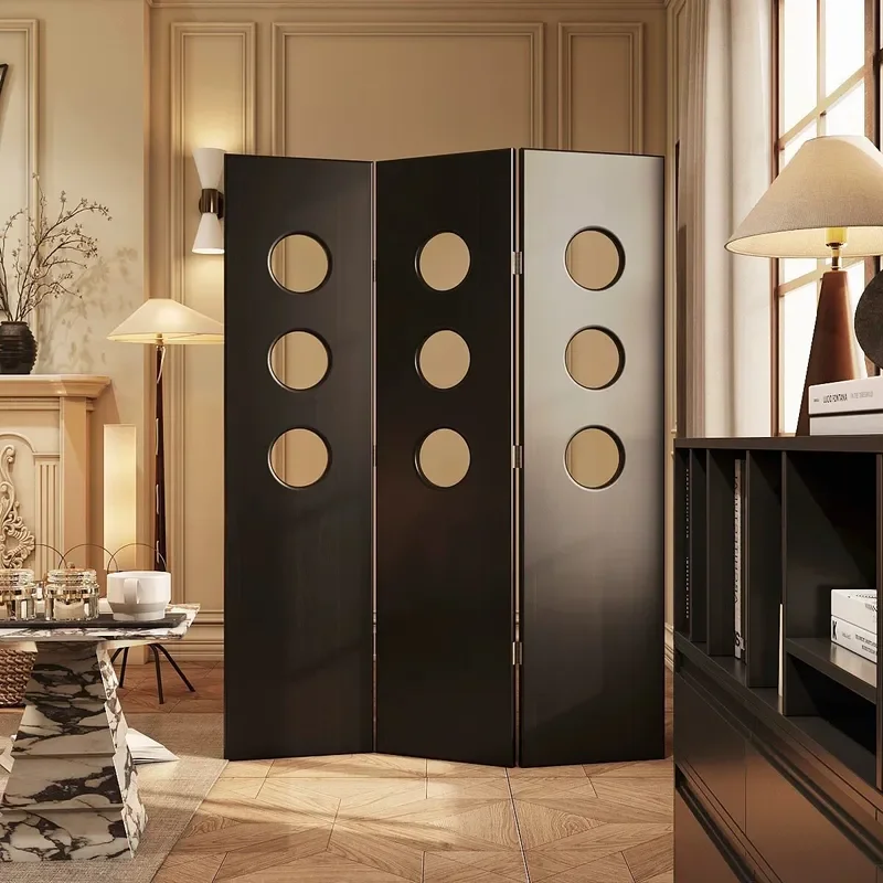 for French Medieval Wabi Sabi Style Hollow Screen Partition Foldable Mobile Room Divider for Living Room Bedroom Entrance