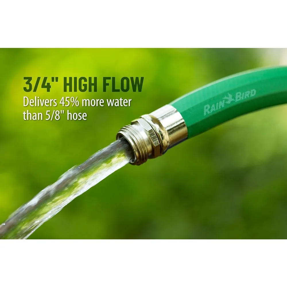 Rain Bird PGH75HF Premium High-Flow Garden Hose, Heavy-Duty 100% EDPM Rubber, Hexagonal, 3/4