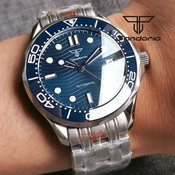 Tandorio Luxury 41mm NH35A PT5000 Blue/Silver Dial Automatic Wristwatch for Men Sapphire Crystal Ceramic Bezel Steel Bracelet