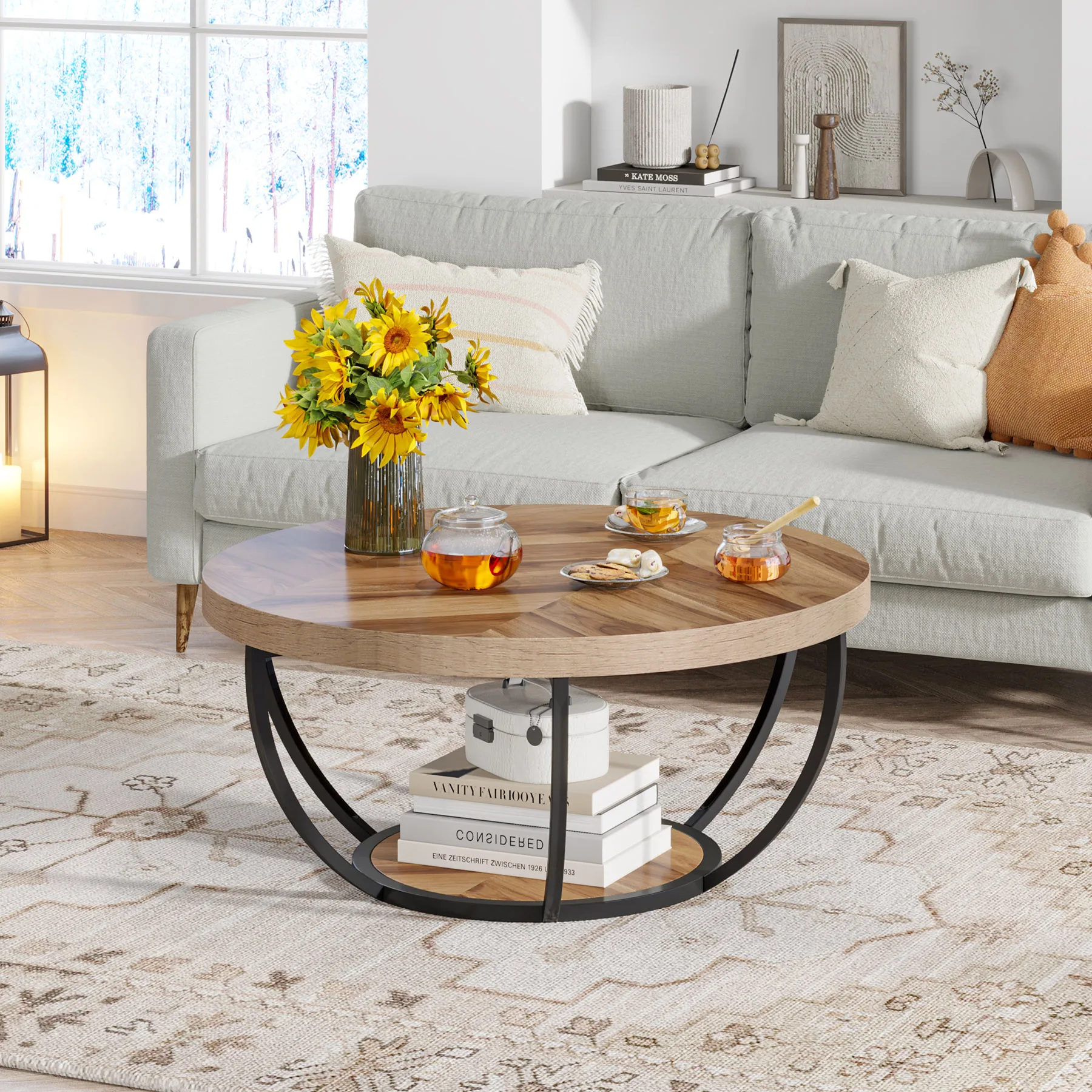 Table ronde moderne 80 cm avec plateau imitation marbre mdf et pieds noirs réglables, table de cuisine ou salle à manger