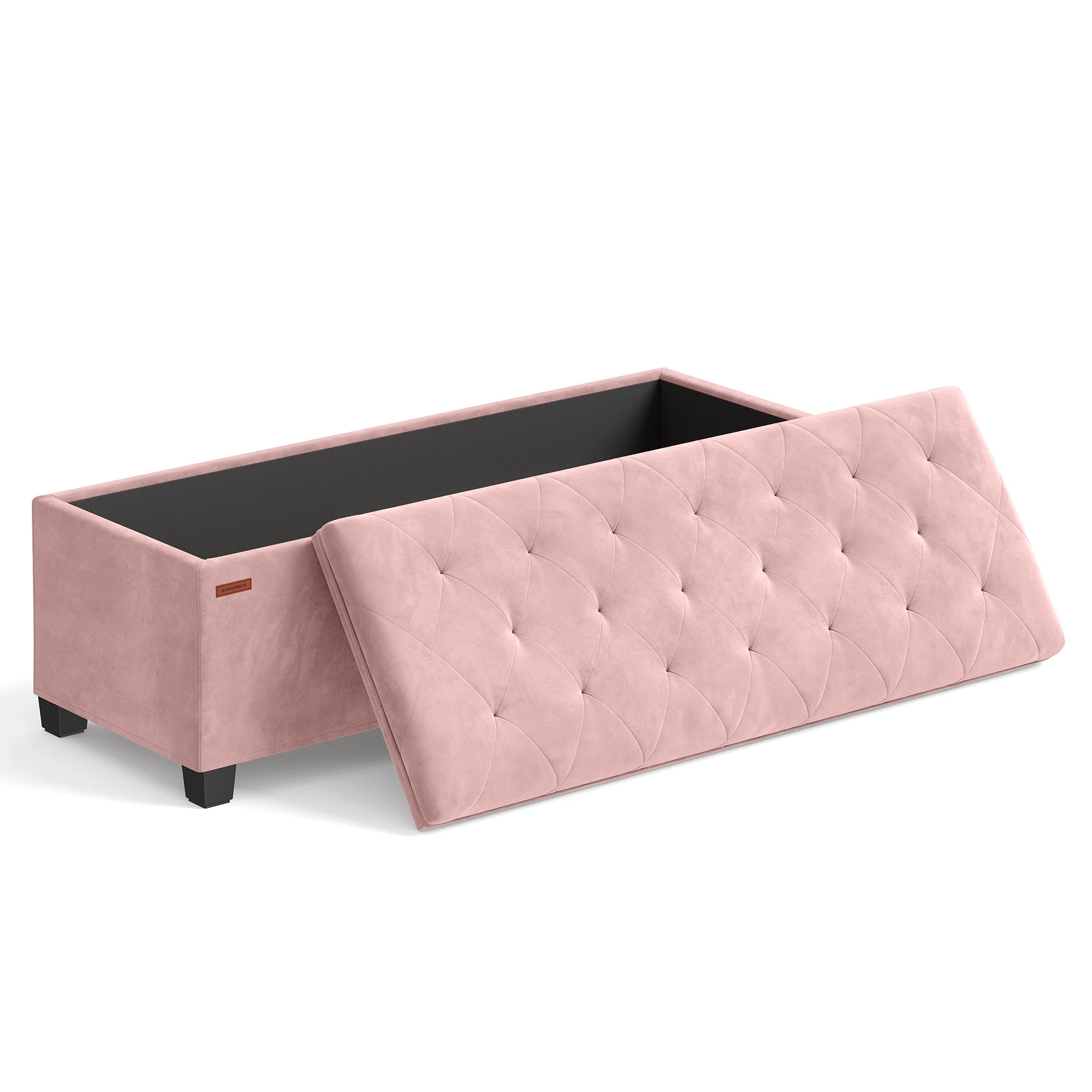 SONGMICS Velvet Storage Ottoman Bench, Foot Rest with Legs, 15.7 x 43 x 15.7 Inches, End of Bed Bench, Storage Chest