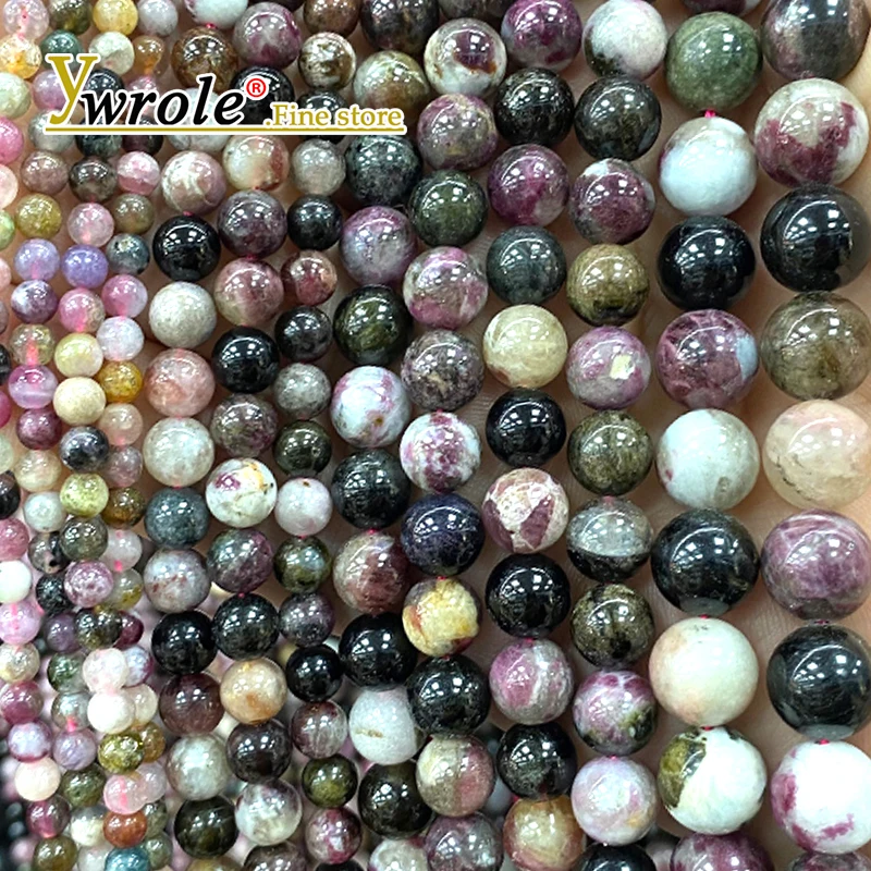 Natural Gem Stone Colorful Tourmaline 4-10mm Loose Round Spacer Beads for Jewelry Making Diy Bracelets Charms Accessories 15''