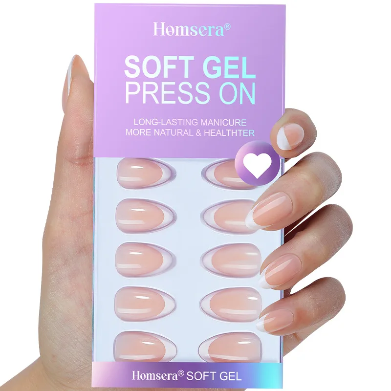 

32 шт. белых накладных ногтей френч-пресс, короткая форма «миндаль», бесшовные, высококачественные, с полным покрытием, готовые к использованию, многоразовые.