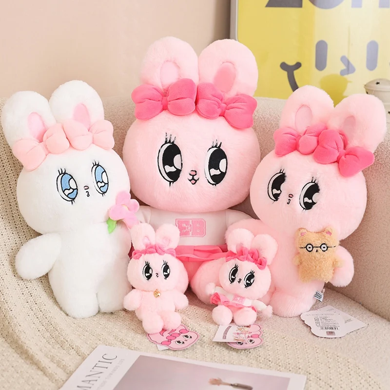 Kawaii Big Eyes Bunny Game Doll Toys for Kids Pink Bow Rabbits Plushie Purple Bunny  Cheerleading Dress Peluche Doll Girl