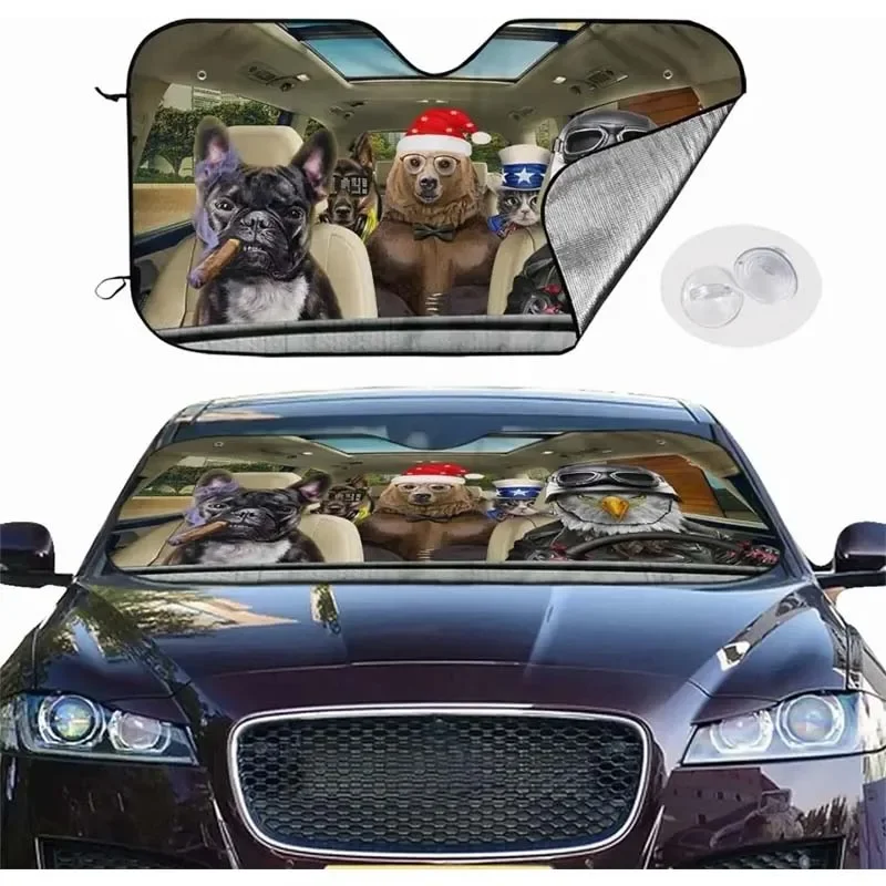 Dog Pattern Car Sun Shade for Windshield Funny Animals Car Sun Shade Cover for Most Sedans SUV Truck Pickup Car Sun Shade