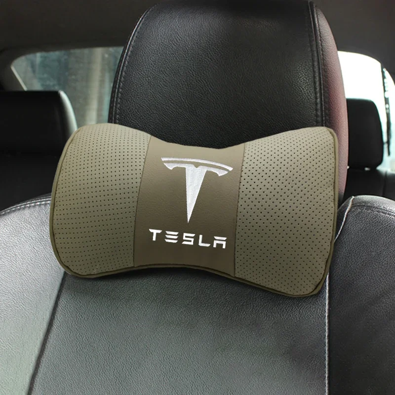 

2 шт. кожаный автомобильный гаджет, подголовник, подушка для шеи для Tesla Model S X 3 Y Roadster P100D Cybertruck, аксессуары для интерьера, наклейка