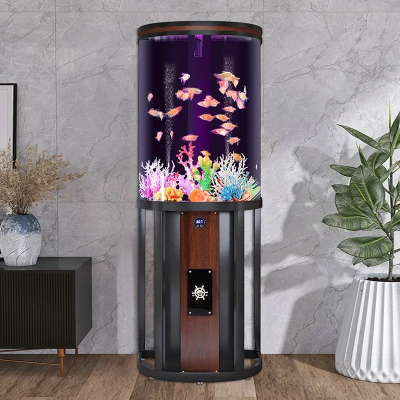 

Semi-circular fish tank living room small household floor-to-ceiling smart lazy water-free acrylic tank aquarium