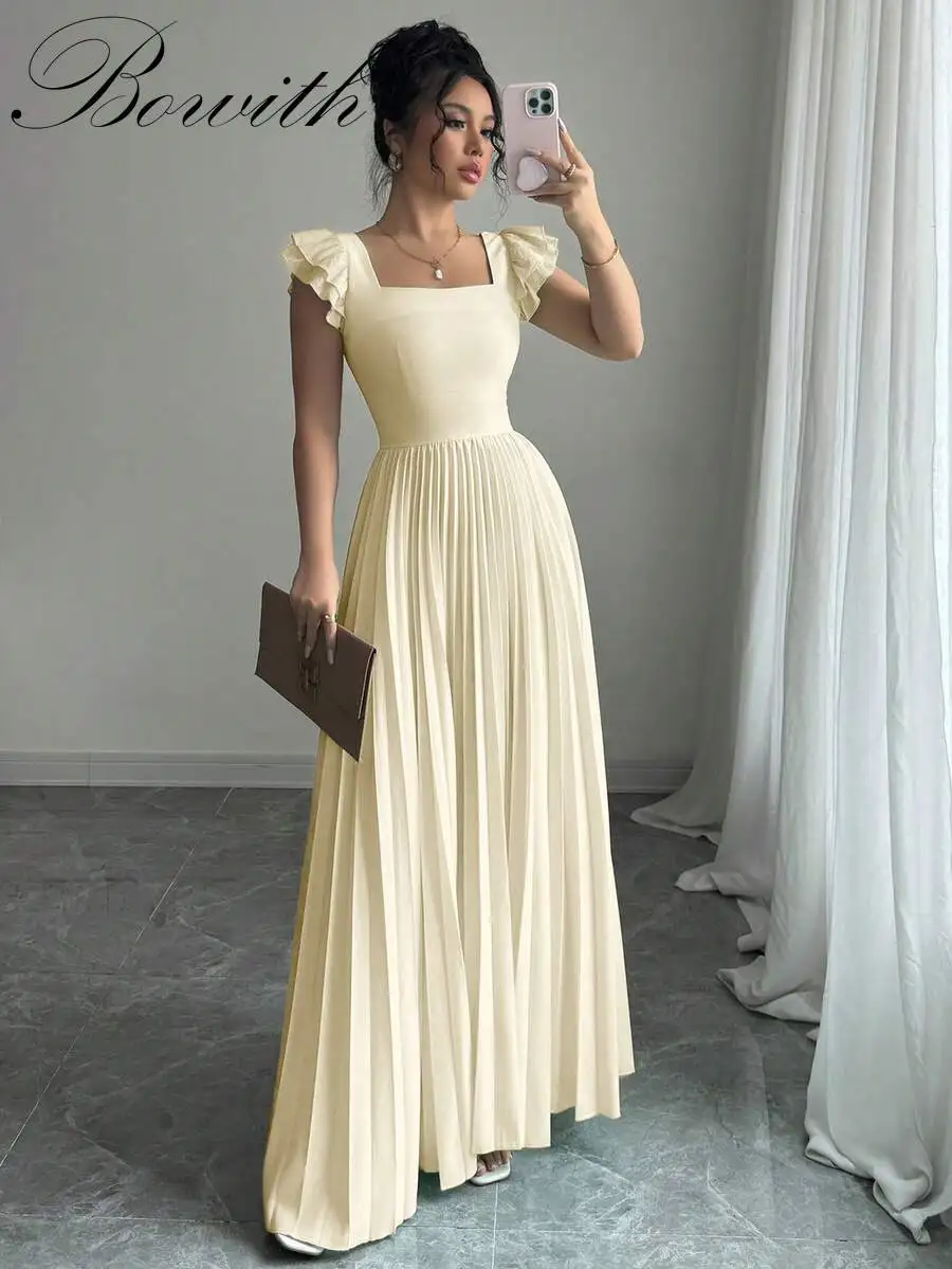 

Bowith Customized Women's Elegant Solid Color Square Neck Ruched Dress