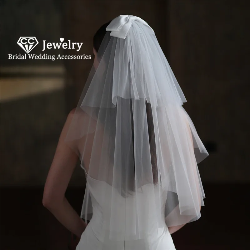 

CC Romantic Veils Women Accessories Wedding Hairwear Bridal Dress Engagement Hair Ornaments Bow-knot Shape Short Veils Gift V848