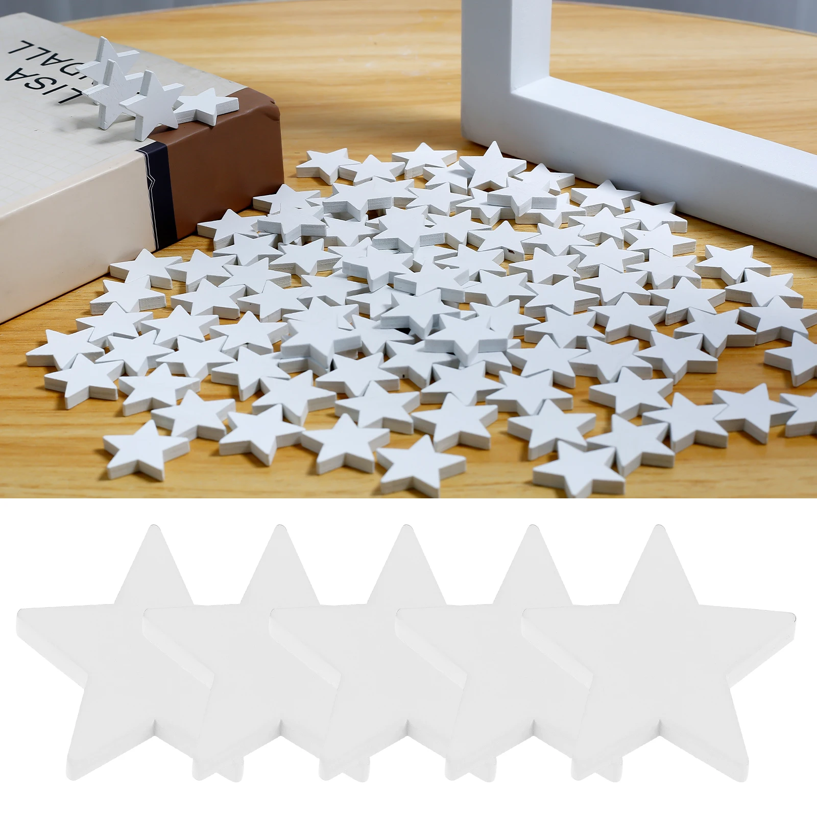 100Pcs Wood Stars White Wooden Stars Decorative Wood Star Cutouts DIY Wood Star Decoration Smooth Surface Star Ornaments for DIY