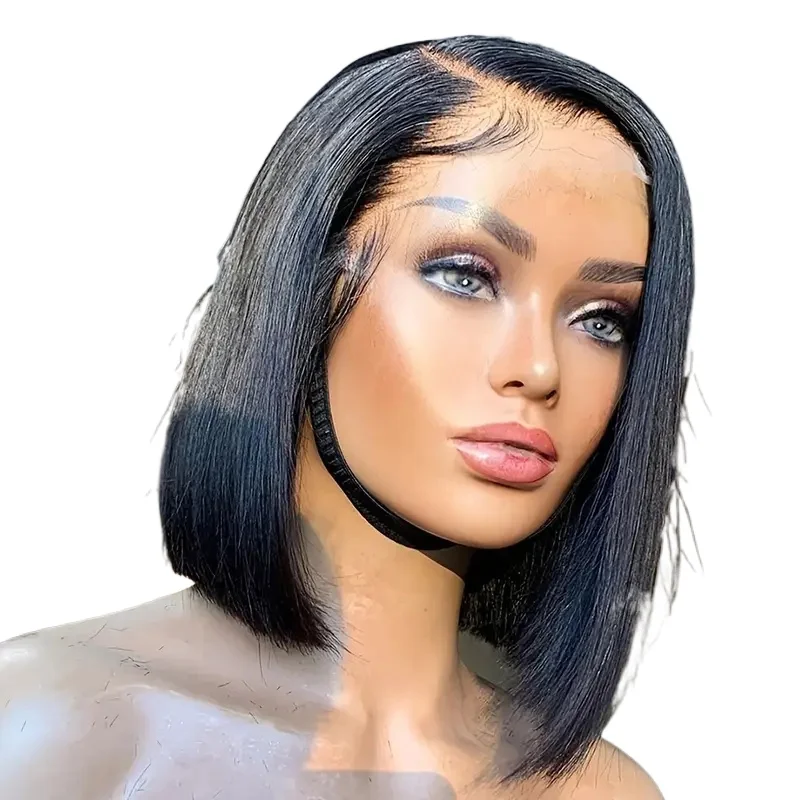 

Glue-free wig wear and walk wig 13x4 lace front Brazilian woman hair straight short pre-pulled natural color