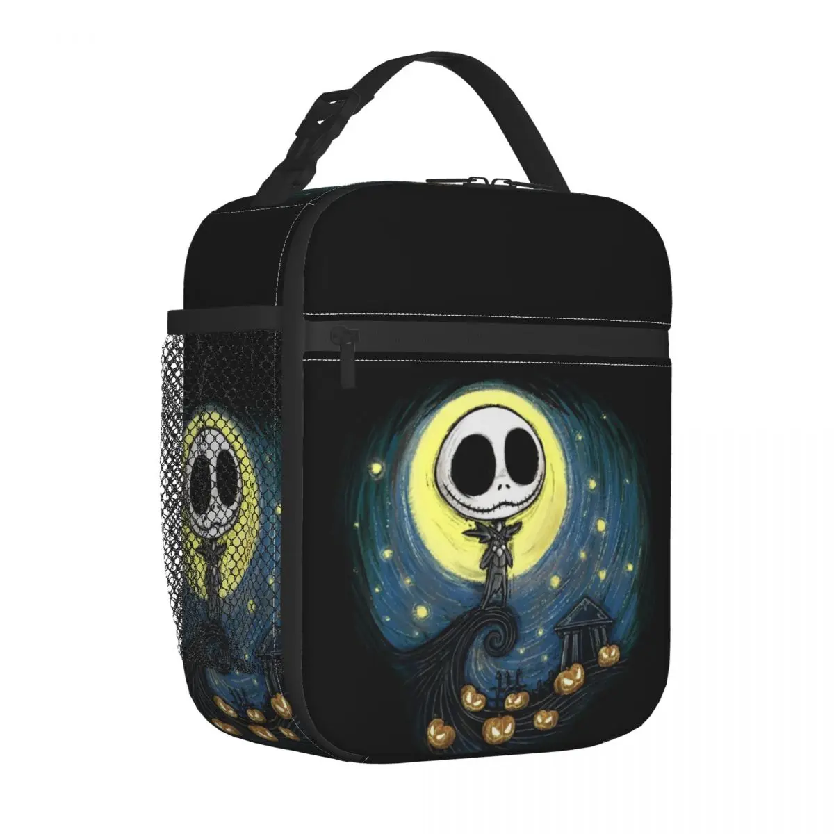 Custom Halloween Jack Skellington Lunch Bag Women Cooler Thermal Insulated Bento Box Office Picnic Travel Leakproof Tote Bags