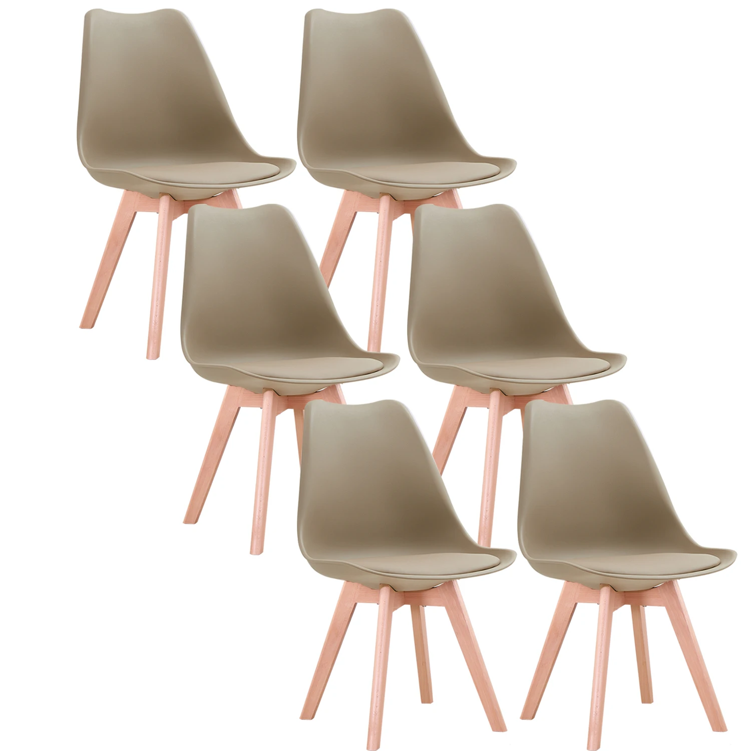 Een Set Van 6 Moderne Minimalistische Eetkamerstoel Pu Gewatteerde Zitting Beukenhout Benen Nordic Stoel Voor Keuken Woonkamer/eetkamer Restaurant