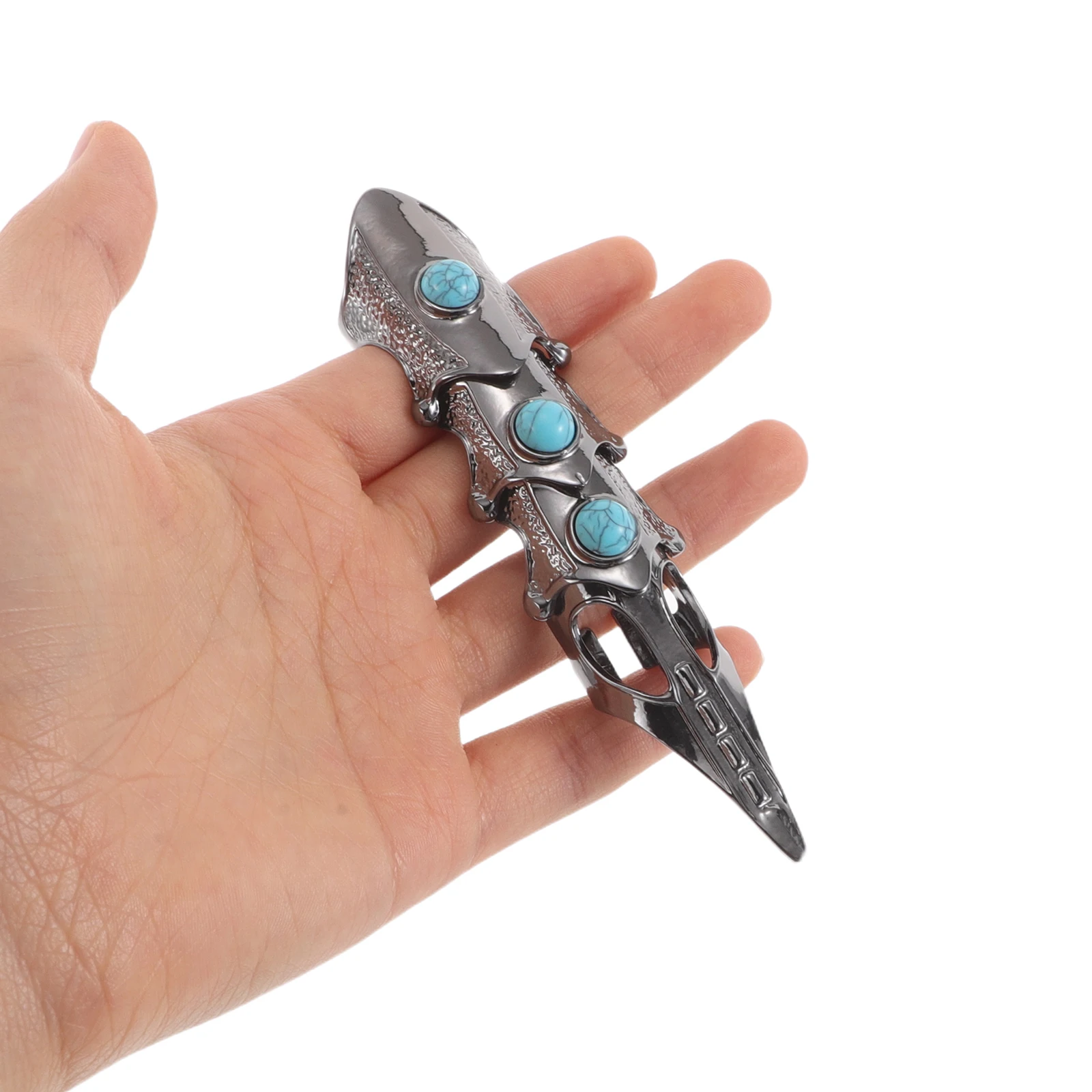

2pcs Retro Exaggerated Gothic Finger Ring Adjustable Punk Armor Claw Ring for Parties Costume Jewelry Turquoise Accent Durable