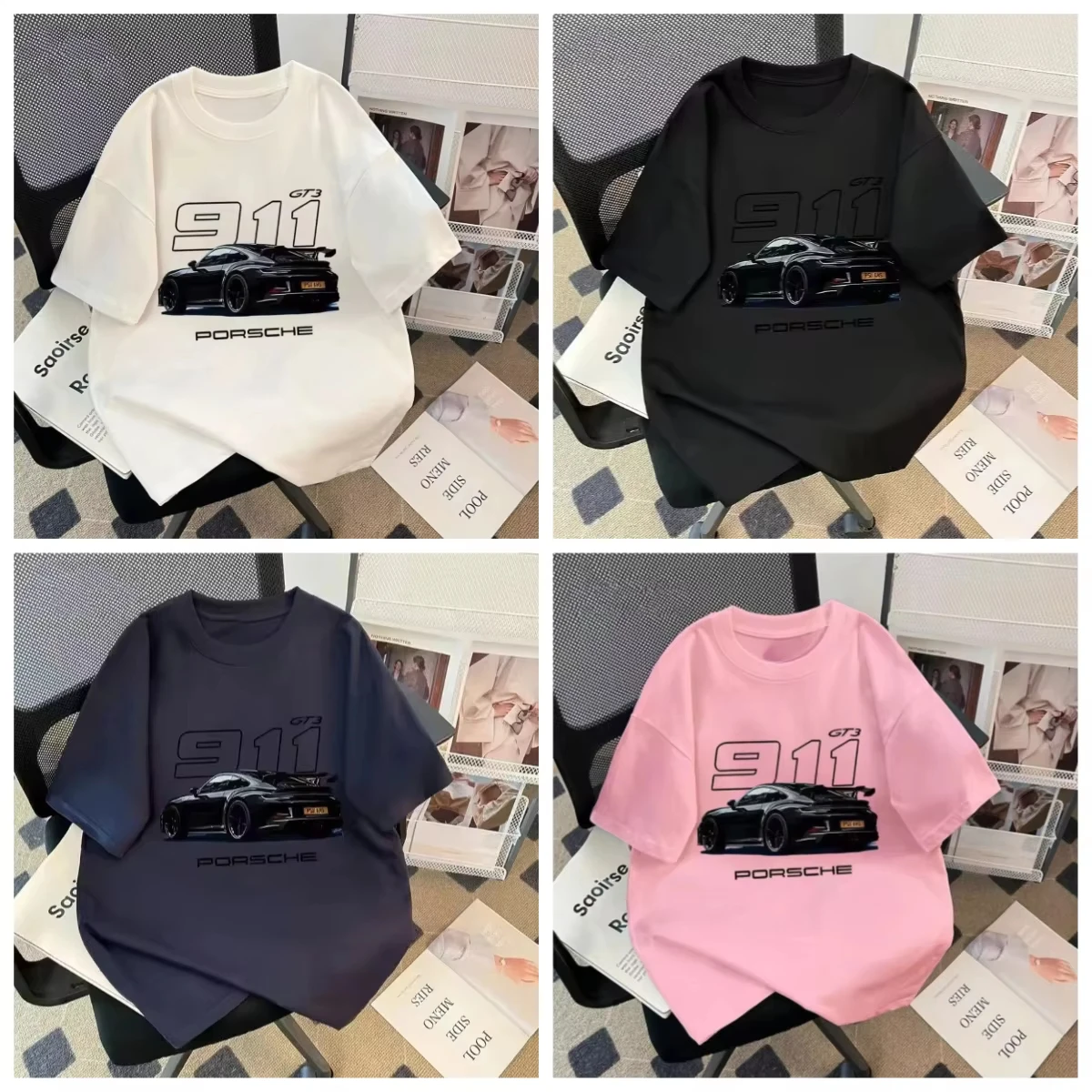 

NEW 2025 new summe Heavy Cotton Street Trendy Brand Car Printing Short-sleeved T-shirt for Men and Women Summer Ins Casual Loose
