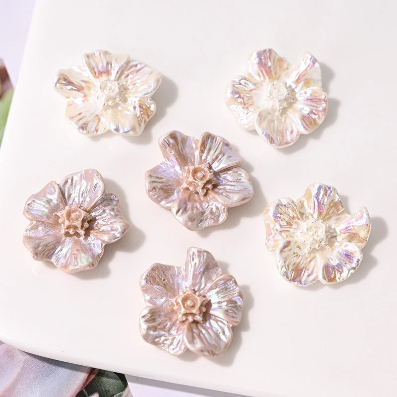 

Free shipping 22mm color print cartoon flowers shape resin cabochon beads diy jewelry garment hair accessory