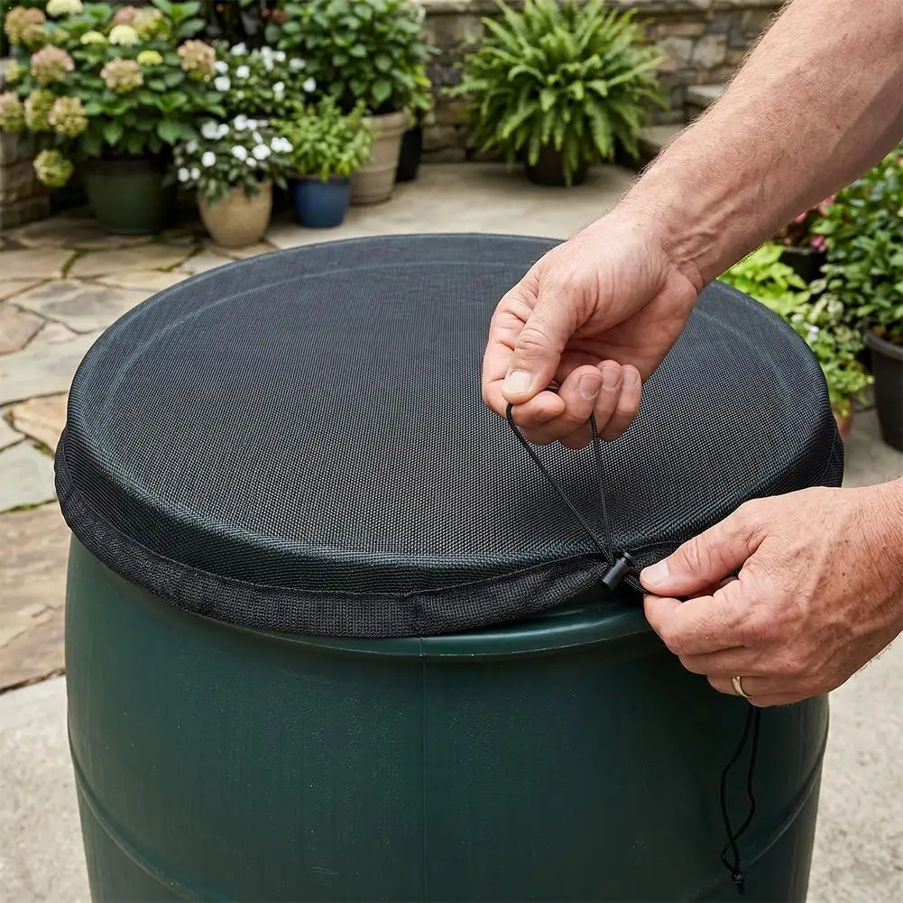 Image of Wassereimer-Abdeckung mit Kordelzug 50/60/80cm, Feinmaschiger Regentonne-Überzug, Staubdichter Insektenschutz für Wasserspeicher im Freien