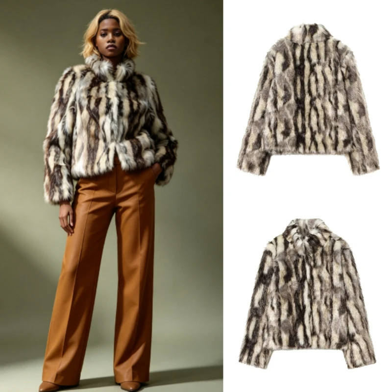 Women's Faux Fur Jacket 2026 Winter New Fashion Multi-color Elegant Long Sleeve Button Short Warm Casual Outerwear