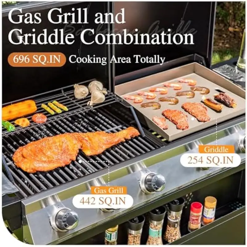 Sophia William propane powered dual function grill griddle unit for outdoor cooking versatile heat control heavy duty stainless