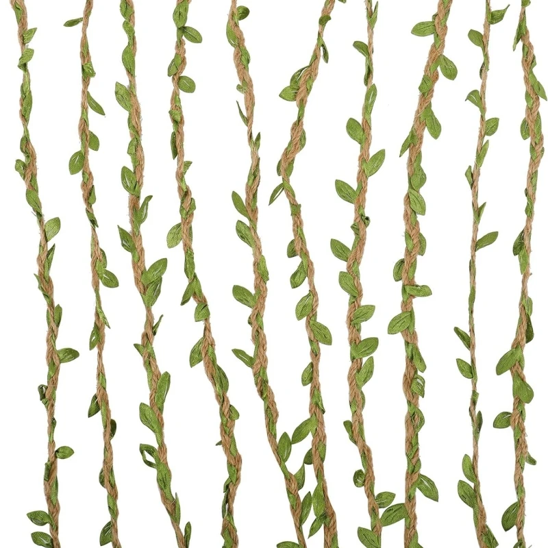 3/5/10m Künstliche Grüne Blätter, Geflochtenes Hanfseil, Rattanschnur für DIY-Bastelarbeiten, Hochzeits- und Geburtstagsdekoration, Geschenkverpackung, Blumensträuße – Detail 1