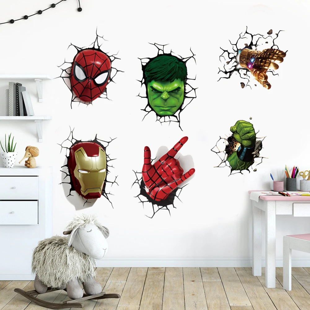 3D superhero spider wallpaper stickers for children's rooms, boys' bedrooms, self-adhesive home wall decorations, vinyl stickers