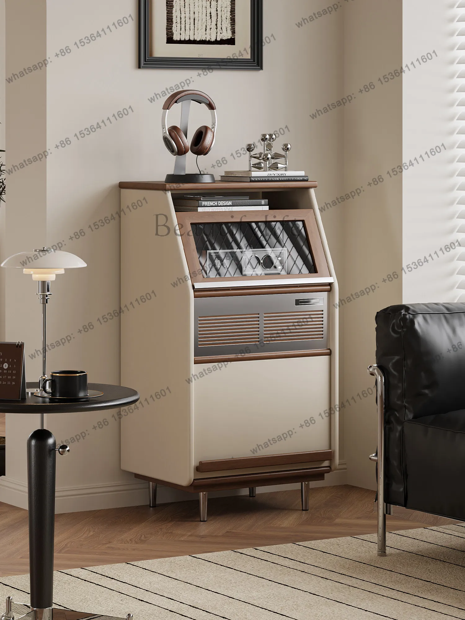 

French retro style living room against the wall locker drawer porch storage cabinet