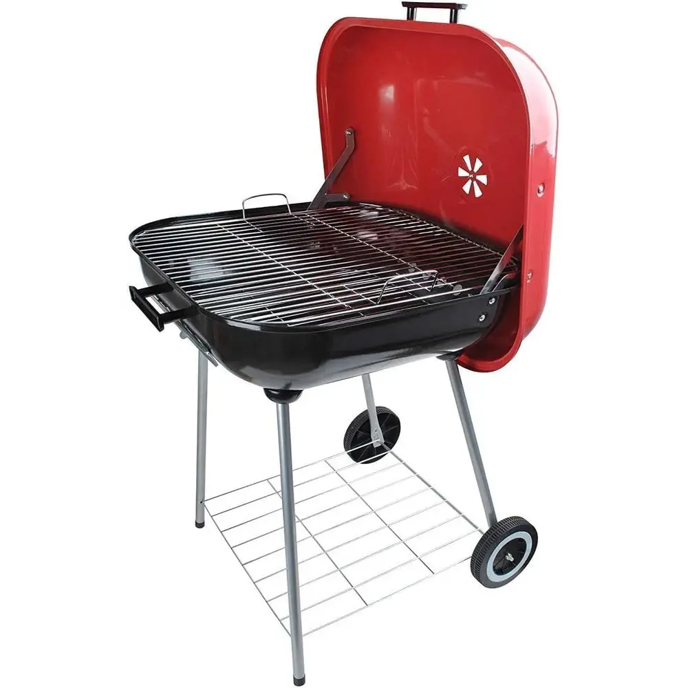 

Portable 22 Charcoal BBQ Grill with Wheels, Legs, and Ash Catcher - Heavy Steel, Red/Black