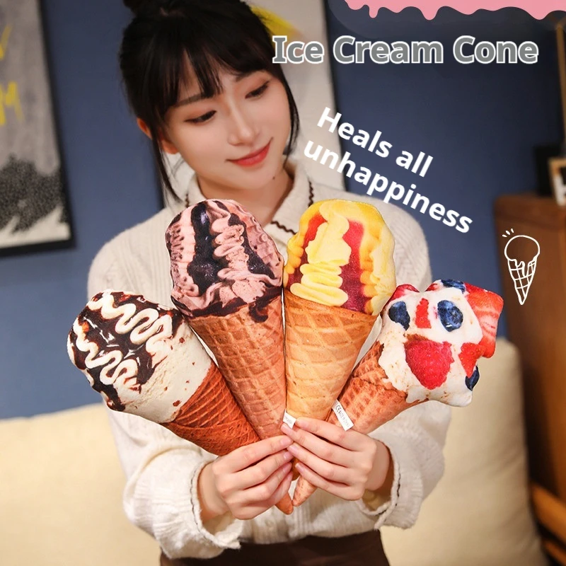 Lebensmittelförmiges Eiscreme-Plüschkissen, niedliches Persönlichkeitsspaßes Stofftier zur Stressabbau, weiches Kegelkissen für Sofa