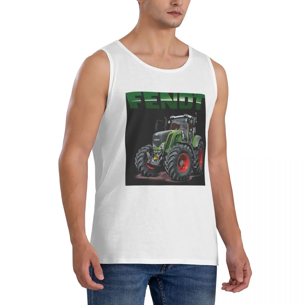 100% Cotton Fendt German Tractors Sleeveless T-Shirt Men Workout Sports Clothing Tops Men's Crew Neck Vest